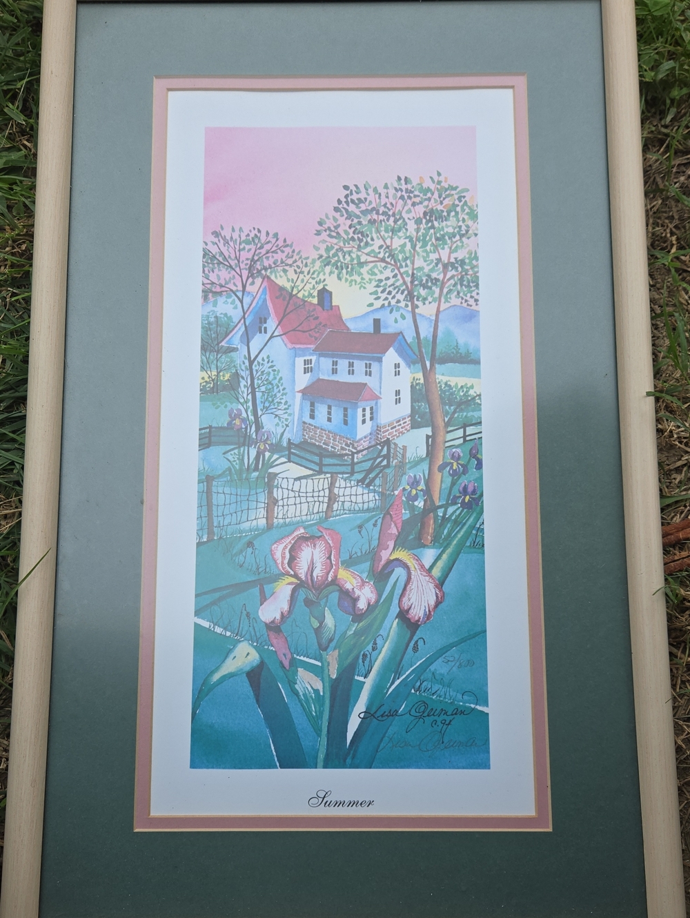 Summer Iris Home Art Print - Pink & Green